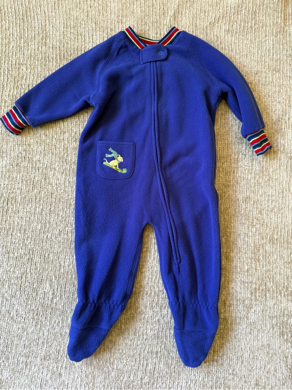 Vintage L.L.Bean Baby Fleece Footed Bunting 12-18M Ski Bunny Blue Snowsuit